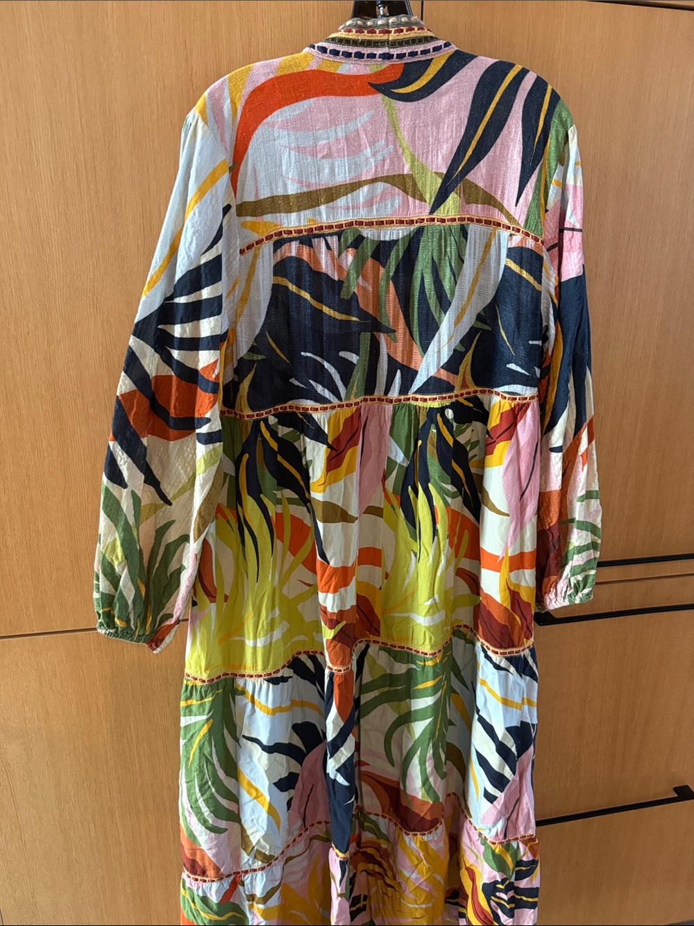 Anthropologie Conditions Apply Tropical Leaf Duster Boho Embroidered Trim Kimono - Picture 10 of 14